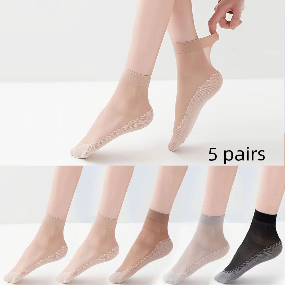 TEMU Conjunto De 5 Pares De Calcetines Semitransparentes Simples, Cómodos Y Transpirables, Con Suela Antideslizante Unisex, Medias Y Lencería Para