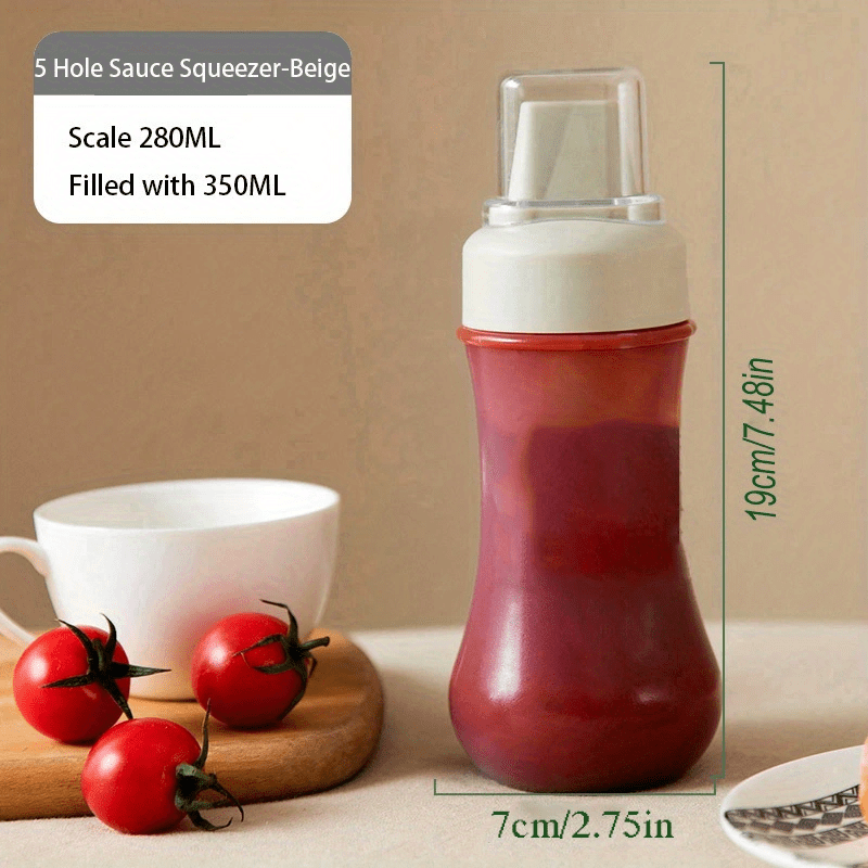 Wovilon 5-Hole Sauce Squeeze Bottles with Lid, 350ml Plastic Condiment Bottles for Ketchup Peanut Butter Ketchup Salad Dressing Mustard (2.9 inchDx7.5