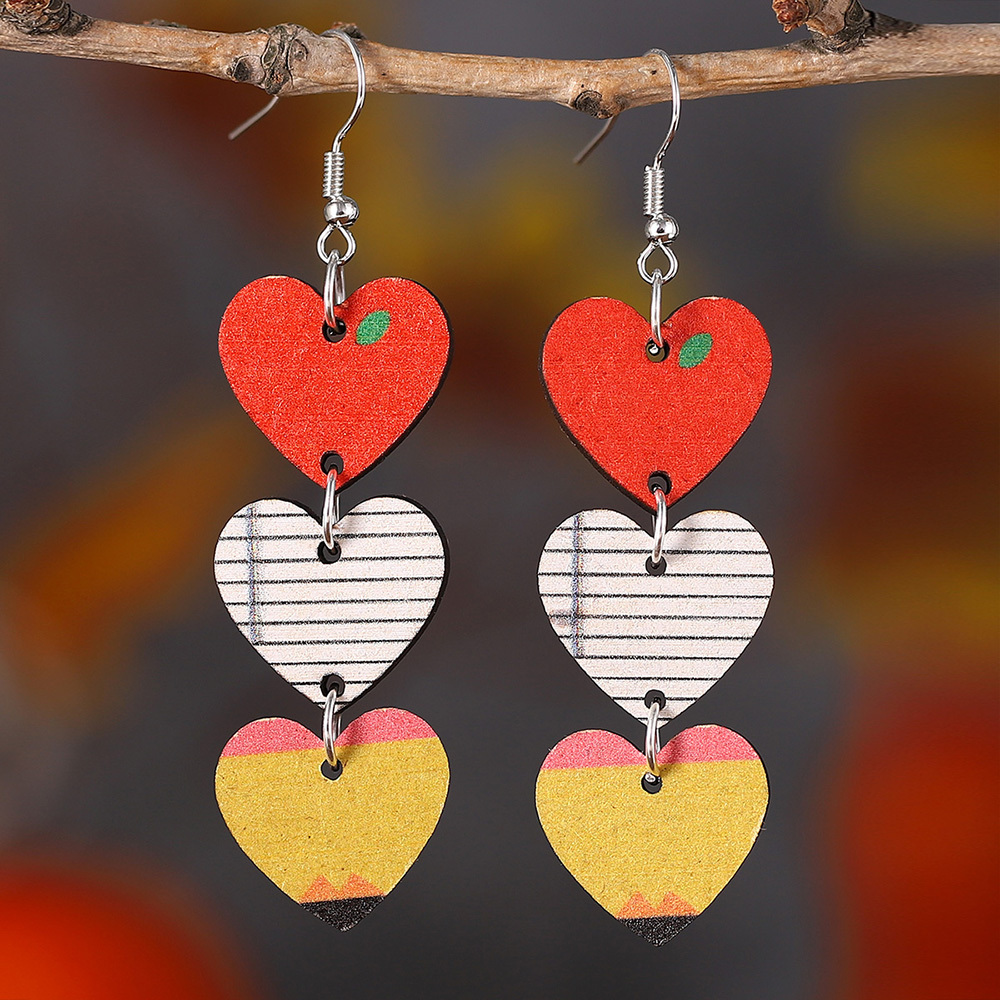 Handmade Wooden cupid double hearts Valentines EARRINGS 2 DANGLE