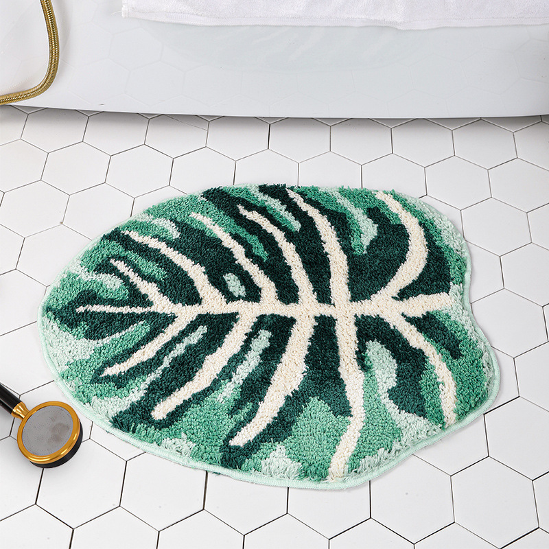 Ultra Soft Shaggy Monstera Leaf Bathroom Rug Non slip - Temu