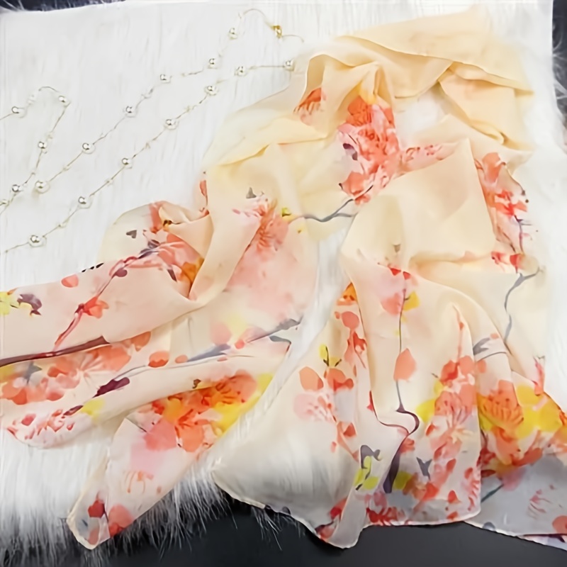 Chiffon Scarf Ink Flower Print Shawl Head Wrap Bandana Beach Towel