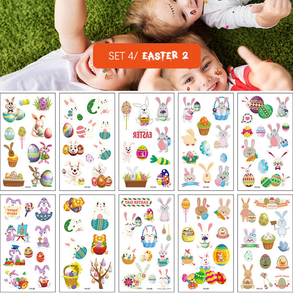 10 Pcs Easter Festive Tattoo Stickers Set