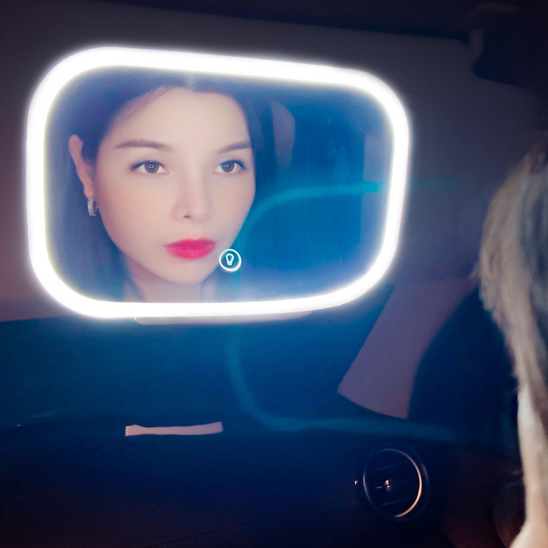 Ashata miroir de courtoisie de pare-soleil Clip de miroir de pare-soleil de  voiture avec la lumière LED 3 modes moto bande Rose