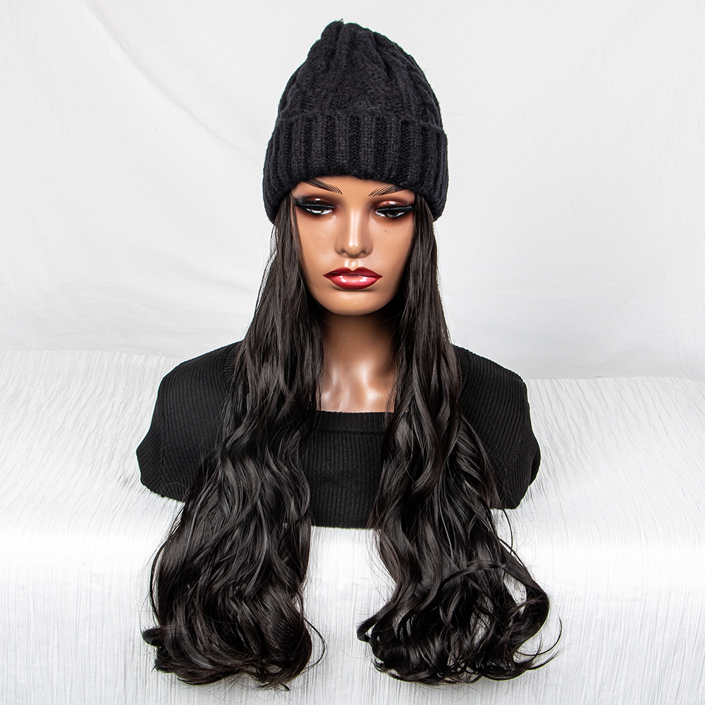 Hat Wig Beanie Hat Knit Hat Wig With Long Wavy Curly Hair Extensions ...