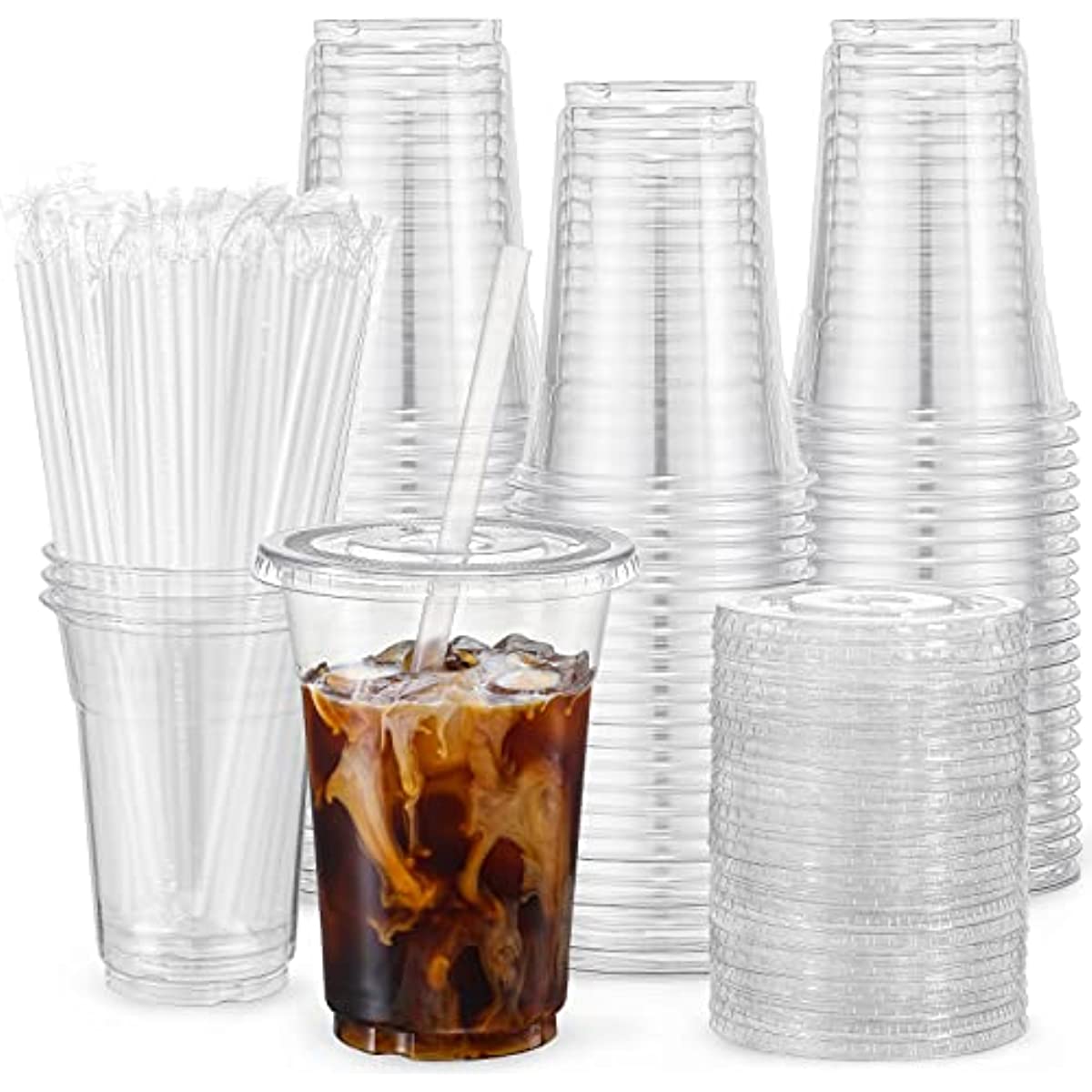 Plastic Cups With Lids Clear Disposable Cups For Iced Coffee - Temu