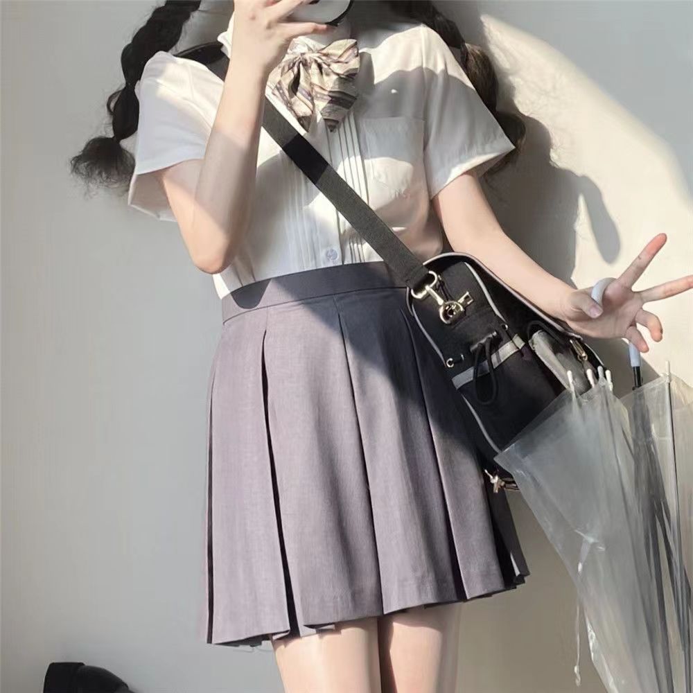 High Waist Pleated Skirt Kawaii School Uniform Casual Skirt - Temu