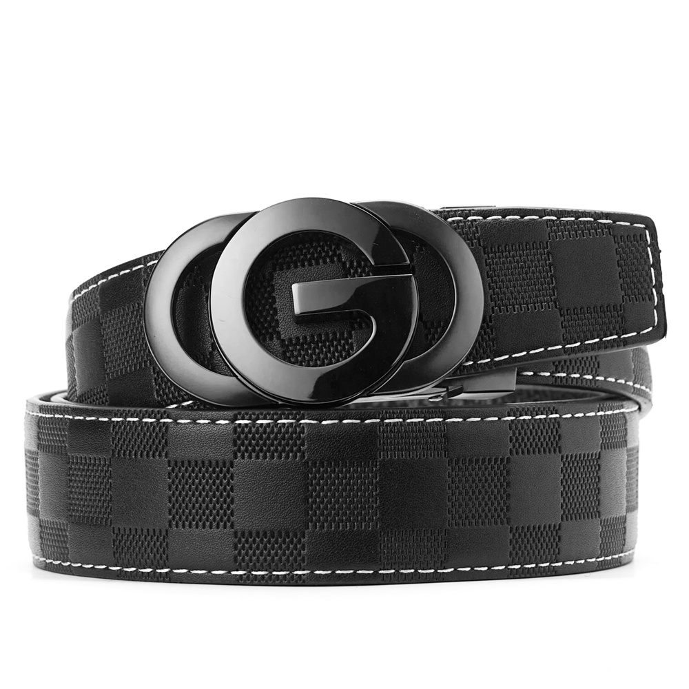 New Leather Belt Automatic Buckle First Layer Cowhide Checkerboard Genuine  Leather Men's Belt Business Casual Leather Belt - Temu
