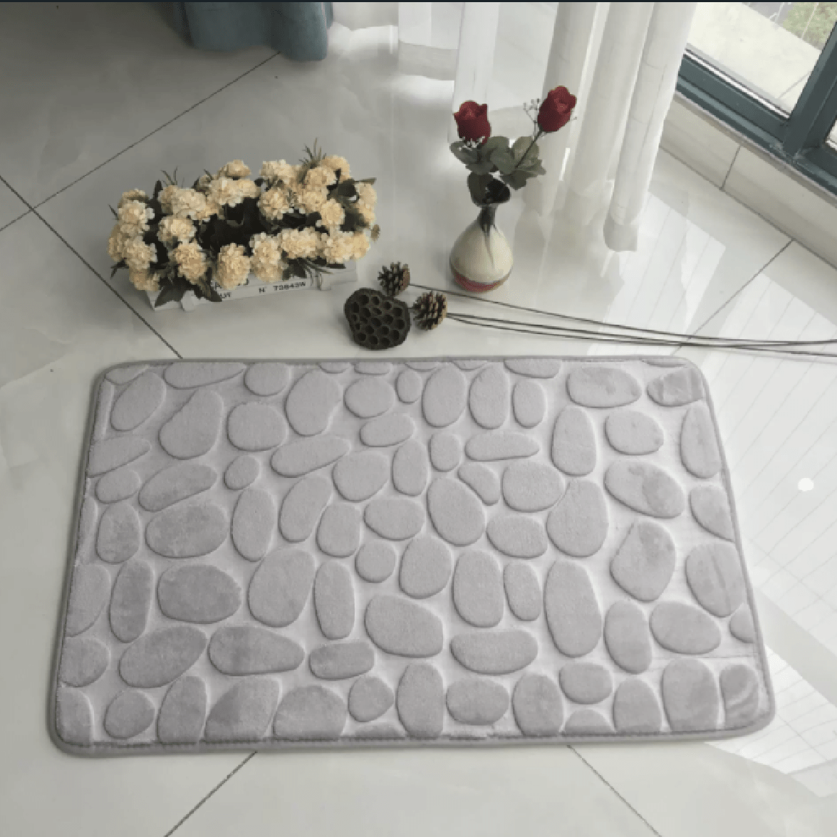 Free Shipping 1pc Bathroom Bath Mat Memory Foam Pad Stone Texture Non-Slip  Gray