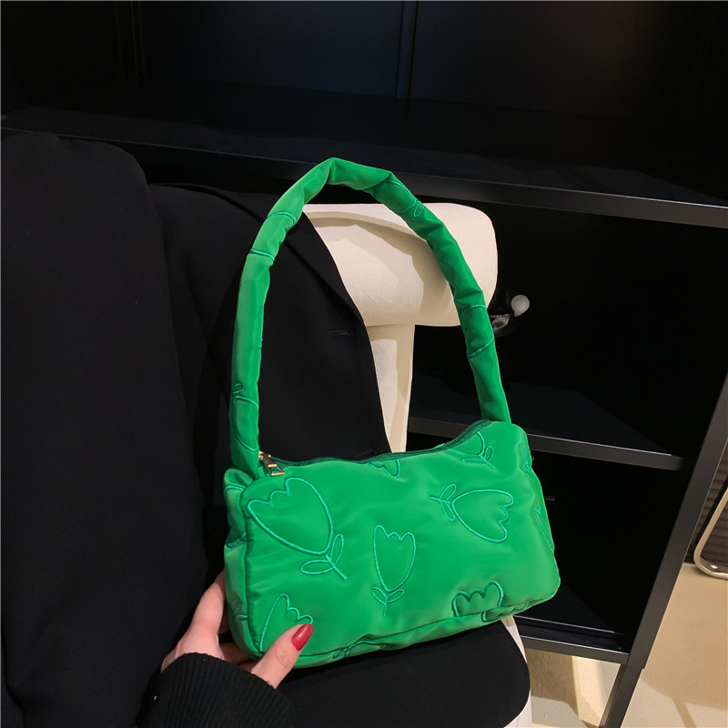 Y2K Heart Embroidery Baguette Bag, Women's Puffy Shoulder Bag, Trendy  Padded Handbag,Puffy Down Knitting Shoulder Bags