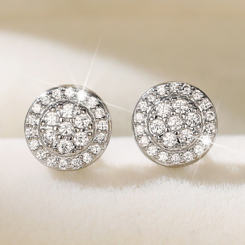 TEMU Exquisite Pave Setting Round Zirconia Stud Earrings For Women Bridal Wedding Fine Jewelry