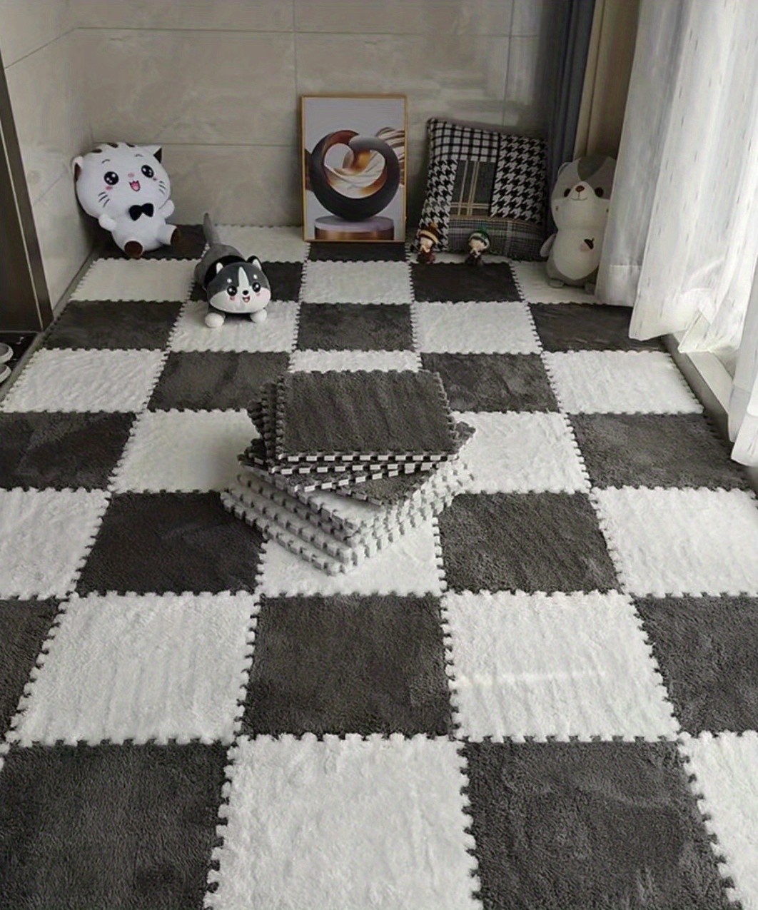 Plush Puzzle Foam Floor Mat Thick Interlocking Fluffy Tiles - Temu