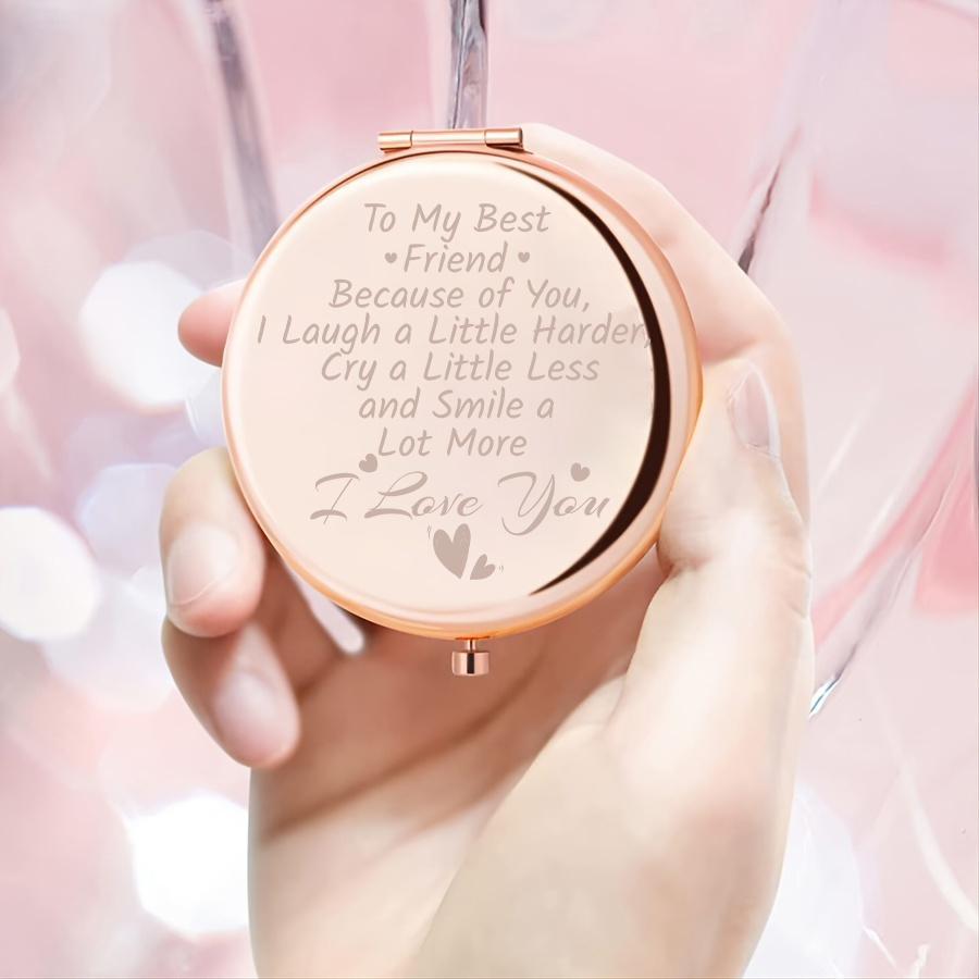 Gorgeous Compact Mirror - Perfect Anniversary, Birthday, and Wedding Gift for Friends - I Love You (Rose Golden)