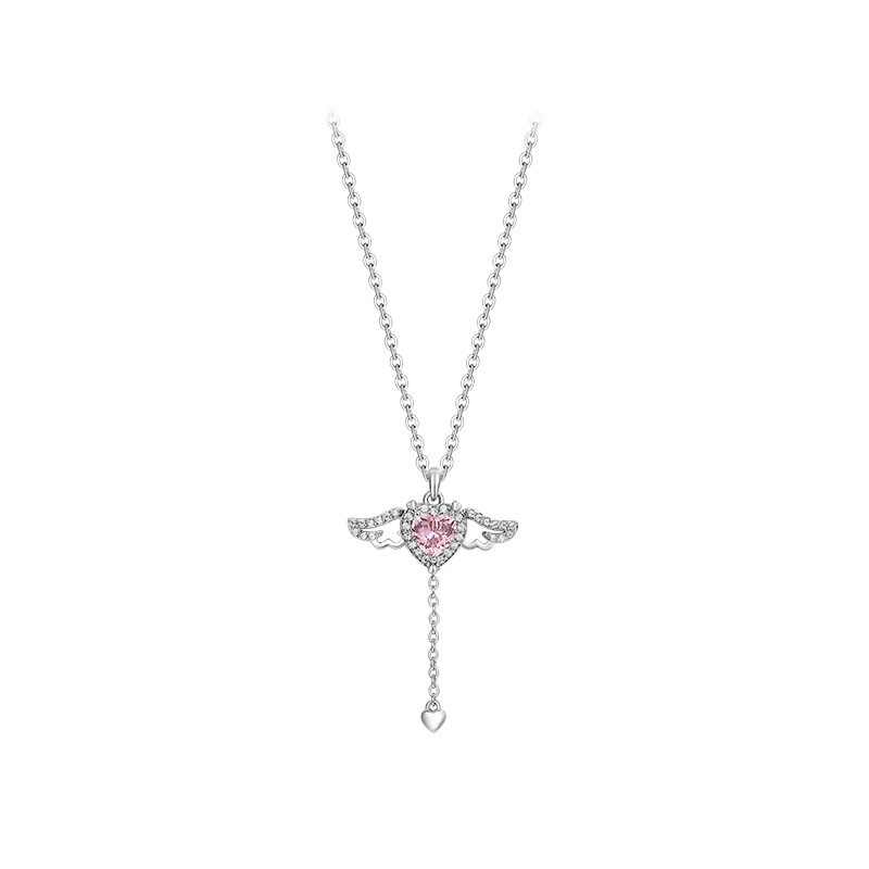 Silver Designer Pink Heart Necklace For Women Trendy Fashion