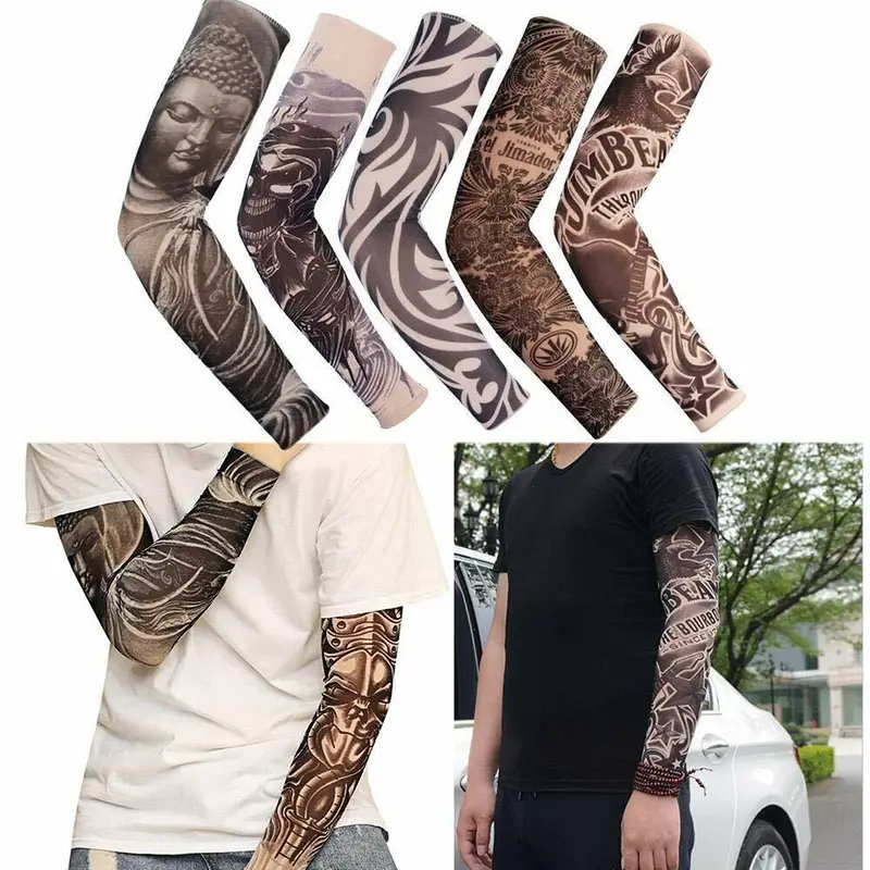 Fashion Tattoo Arm Sleeves Breathable Uv Protection Ice Silk - Temu