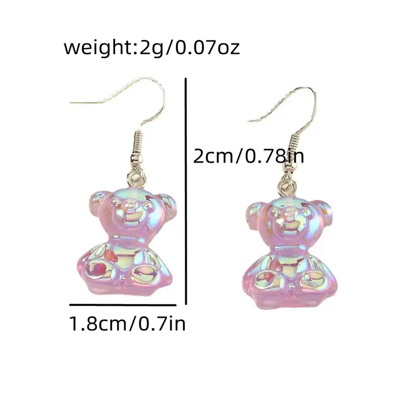 Cute 3D Bear Drop Dangle Plastic Earrings For Women Girls