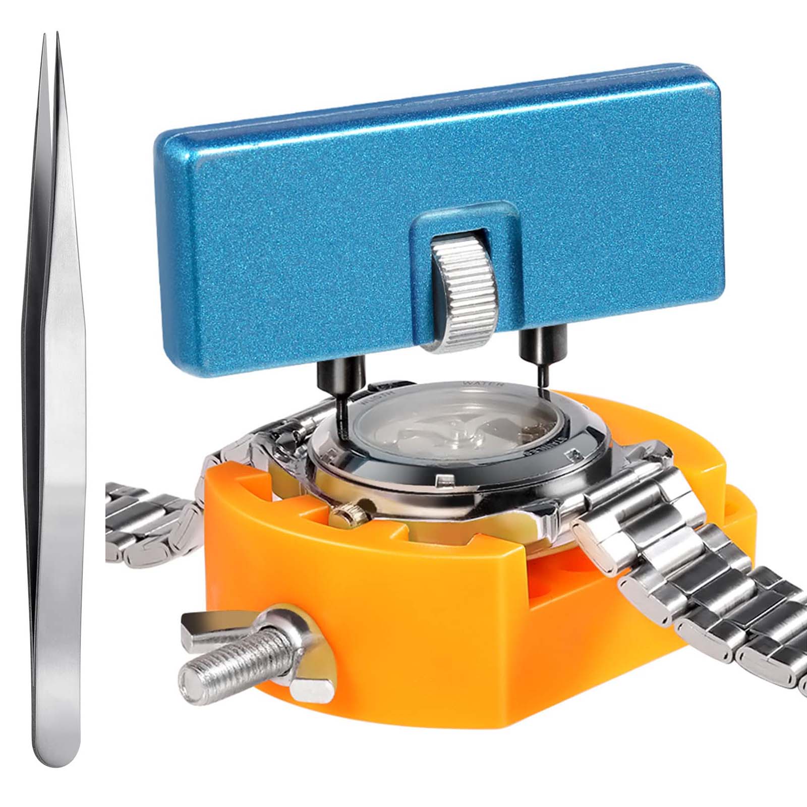 JOREST Kit de remplacement de batterie de montre, clé de montre pour ouvrir  le couvercle de montre, ensemble d'ouvre-boîtier de montre avec support de