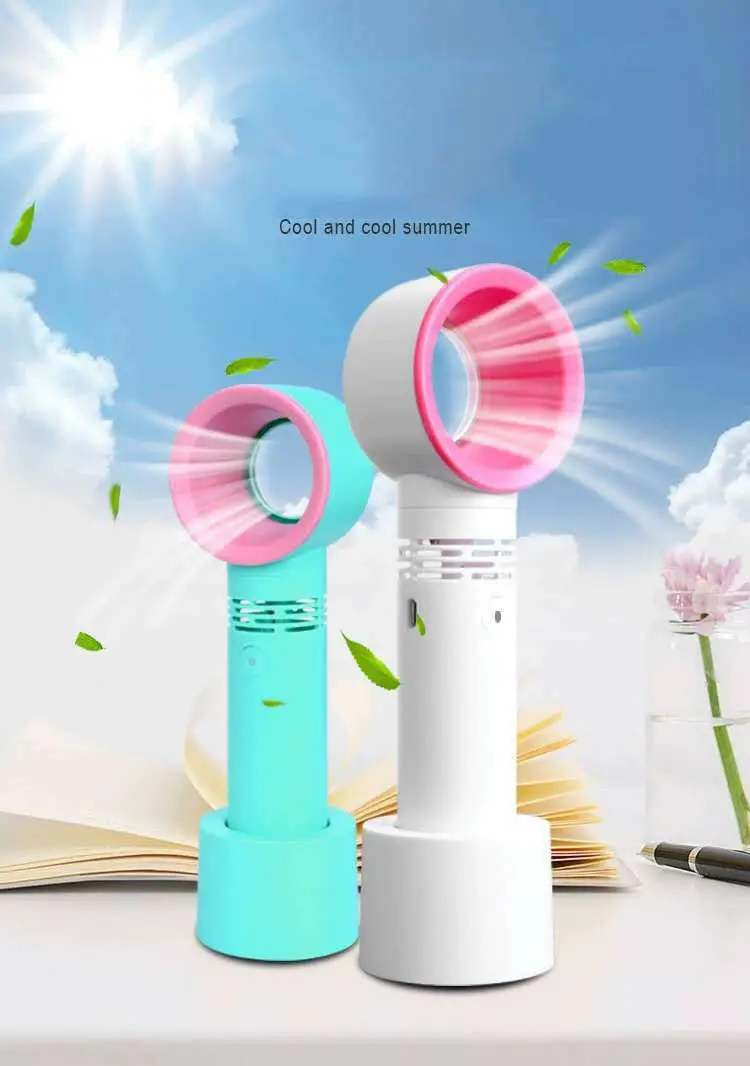 1pc usb rechargeable bladeless handheld fan portable mini desk fan with 3 speeds for travel camping office and room use details 1