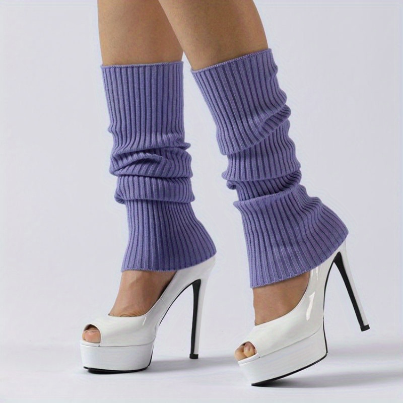 Knitted Dance Socks Solid Color Leg Support Toeless Ribbed - Temu