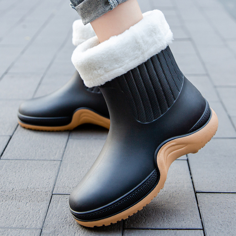 Botas de lluvia de tobillo con plataforma para mujer, zapatos impermeables  de color sólido sin cordones, zapatos antideslizantes para exteriores - Temu