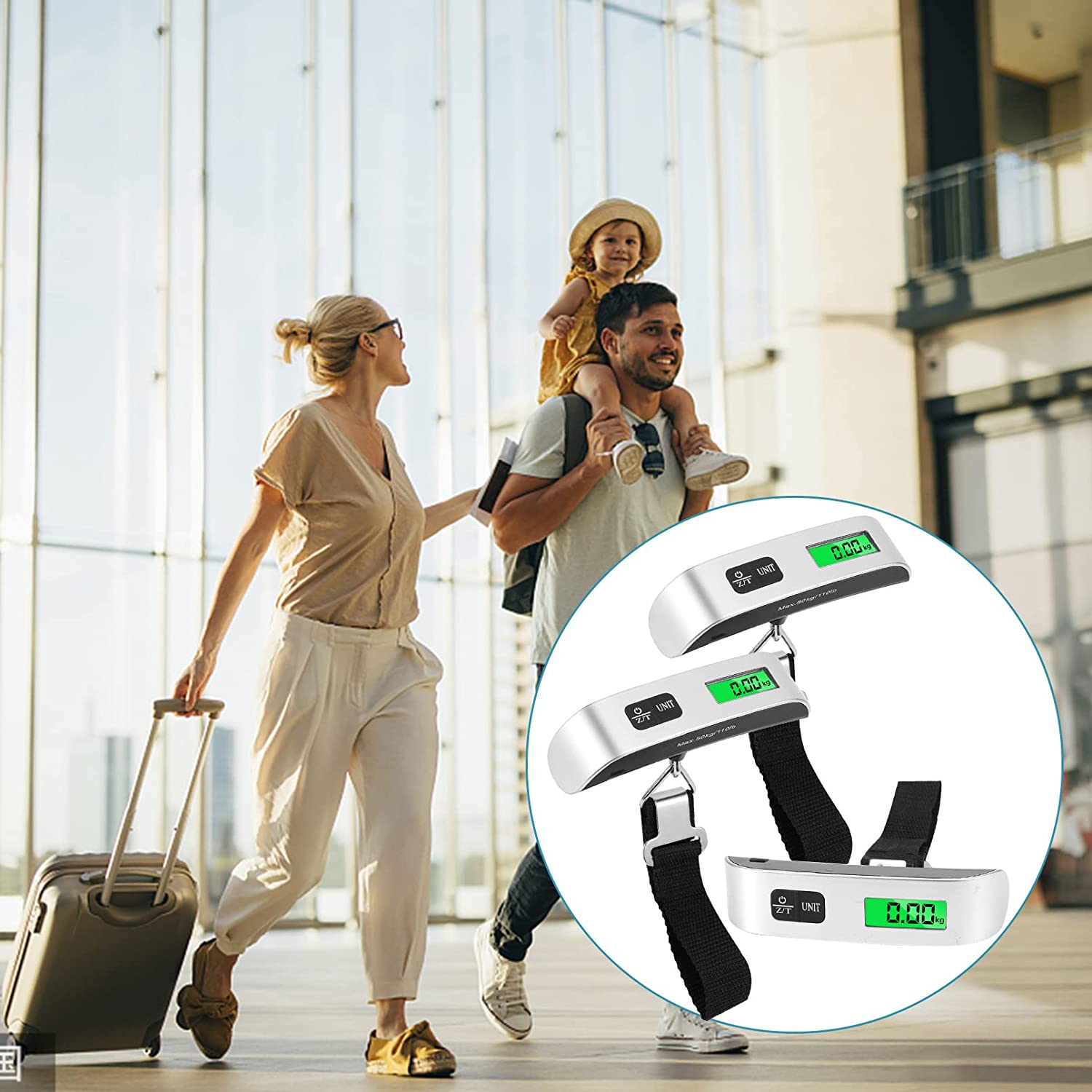 VIGIND Báscula digital de equipaje, báscula electrónica portátil de  equipaje de mano, báscula de maleta con sensor de temperatura y capacidad  de 110