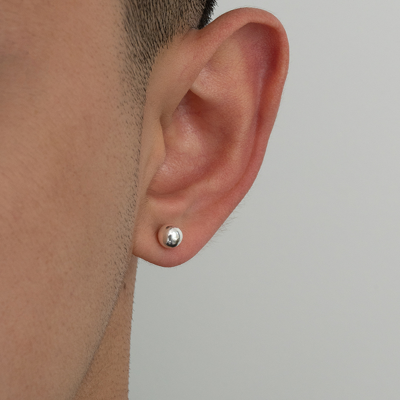 Silver Small Round Bead Stud Earrings for Men