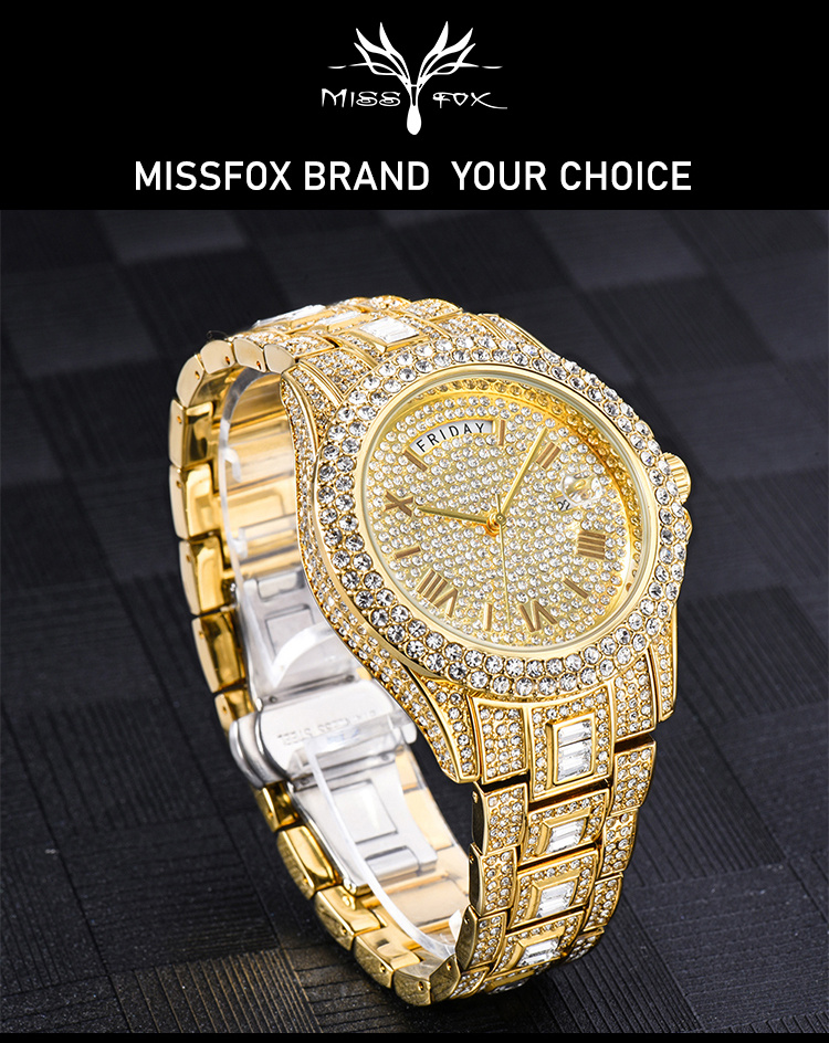 Wrist Double Accessories Golden Calendar Iced Luxury Watch Mens Watch Temu Jewelry & Mens - Waterproof Quartz Zircon Silver 1pc -