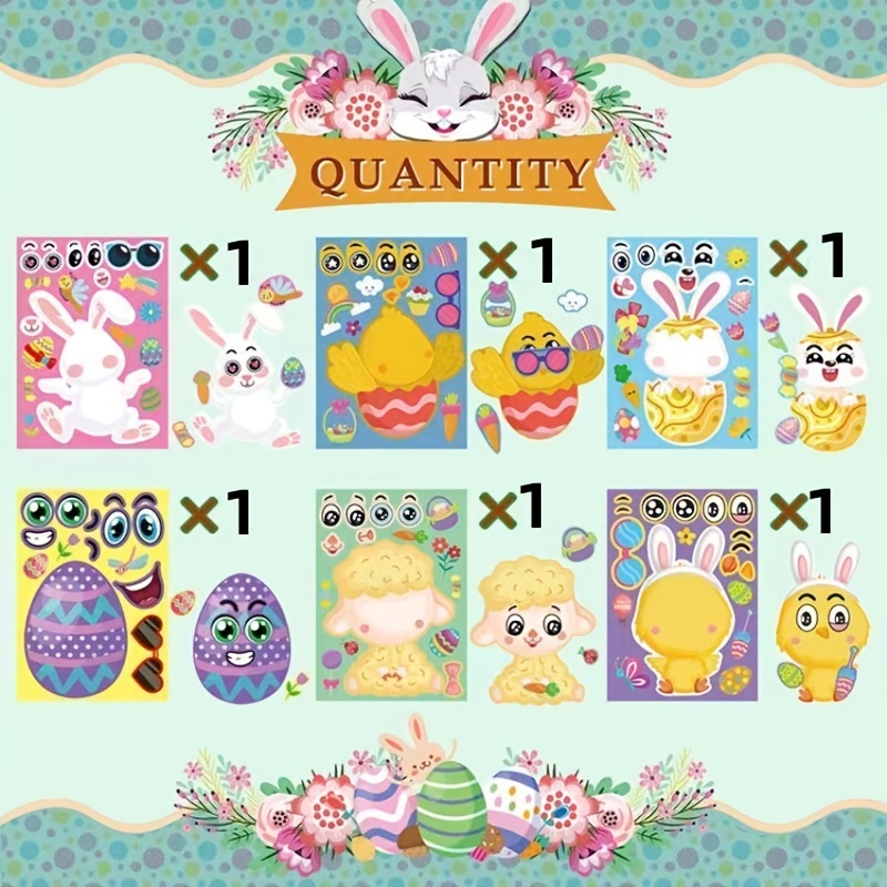 6pcs Easter Bunny Egg Chick Puzzle Fun Stickers Party - Temu