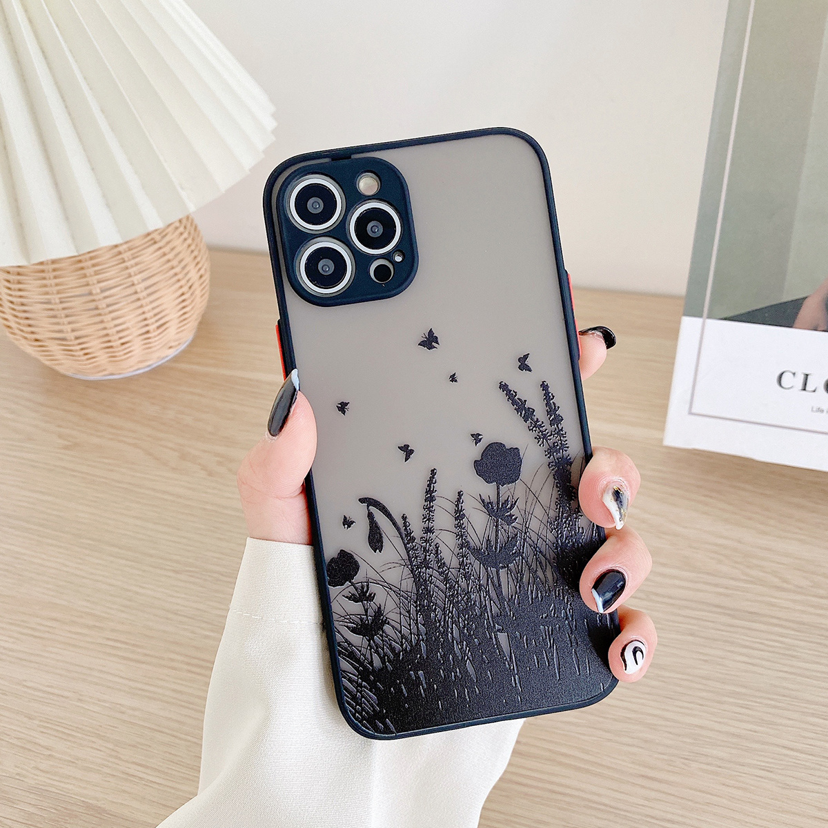 stylish black flower pattern phone case for iphone 8 8plus 7 7plus to iphone 14 14pro max details 0