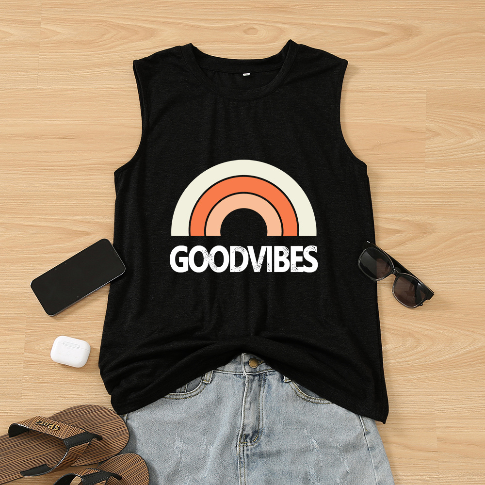 Rainbow & Letter Print Tank Top, Casual Sleeveless Crew Neck Tank Top ...