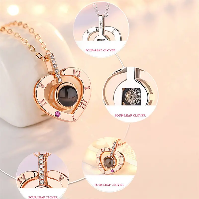 projection necklace i love you 100 languages pendant jewelry for lover girlfriend couple romantic cute accessories details 2