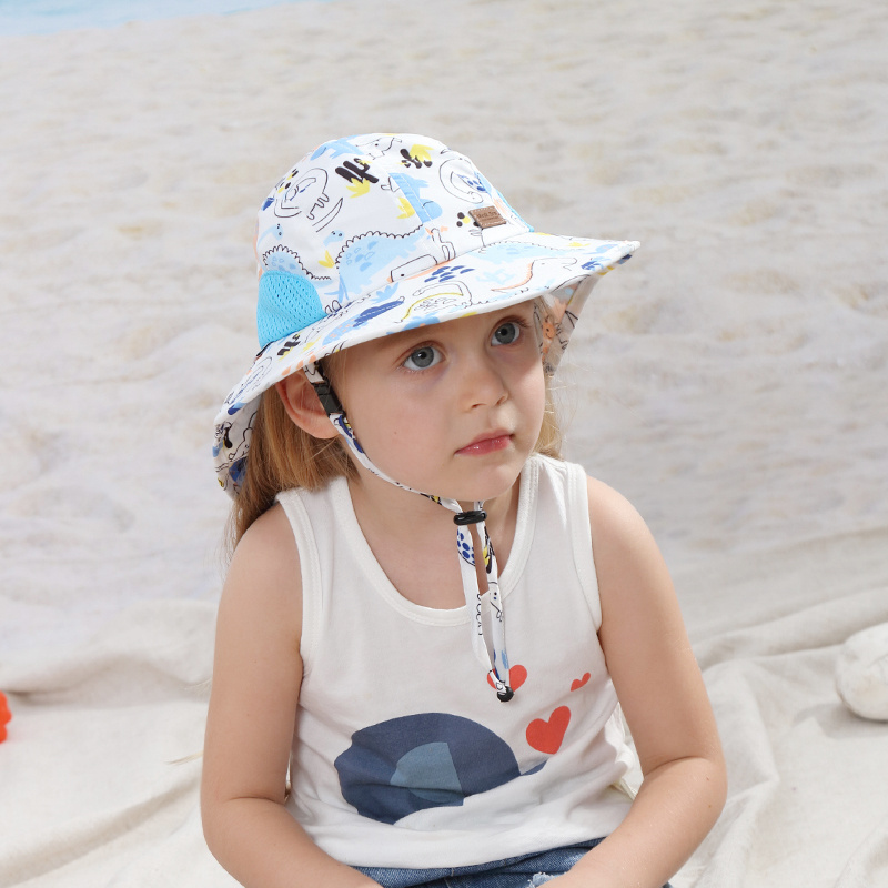 Girls Casual Cute Cartoon Graffiti Print Hats Wide Brim Sun Protection Hats  With Drawstrings For Outdoor Upf50+ - Temu