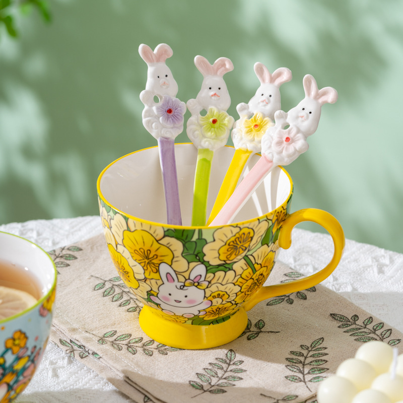 Cartoon Tulip Ceramic Cups Milk Oatmeal Mug High Appearance Twist