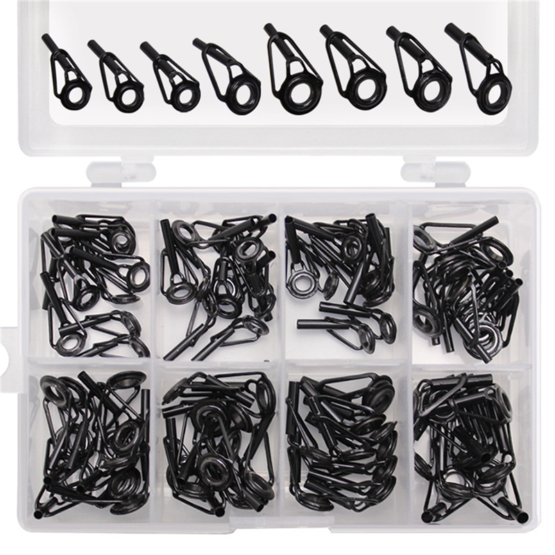 Fishing Rod Guides 30~130Pcs MKT Fishing Rod Tip Repair Kit Stainless Steel  Rod Building Guide Freshwater Fishing Spinning Rings