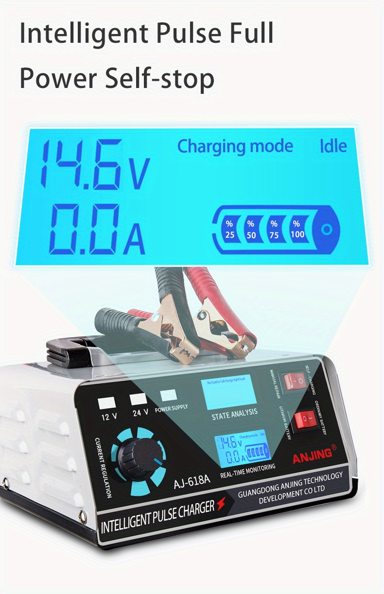 12v/24v Auto Battery Charger Maintainer Perfect For Car, Boat, Motorcycle, & Lawn Mower