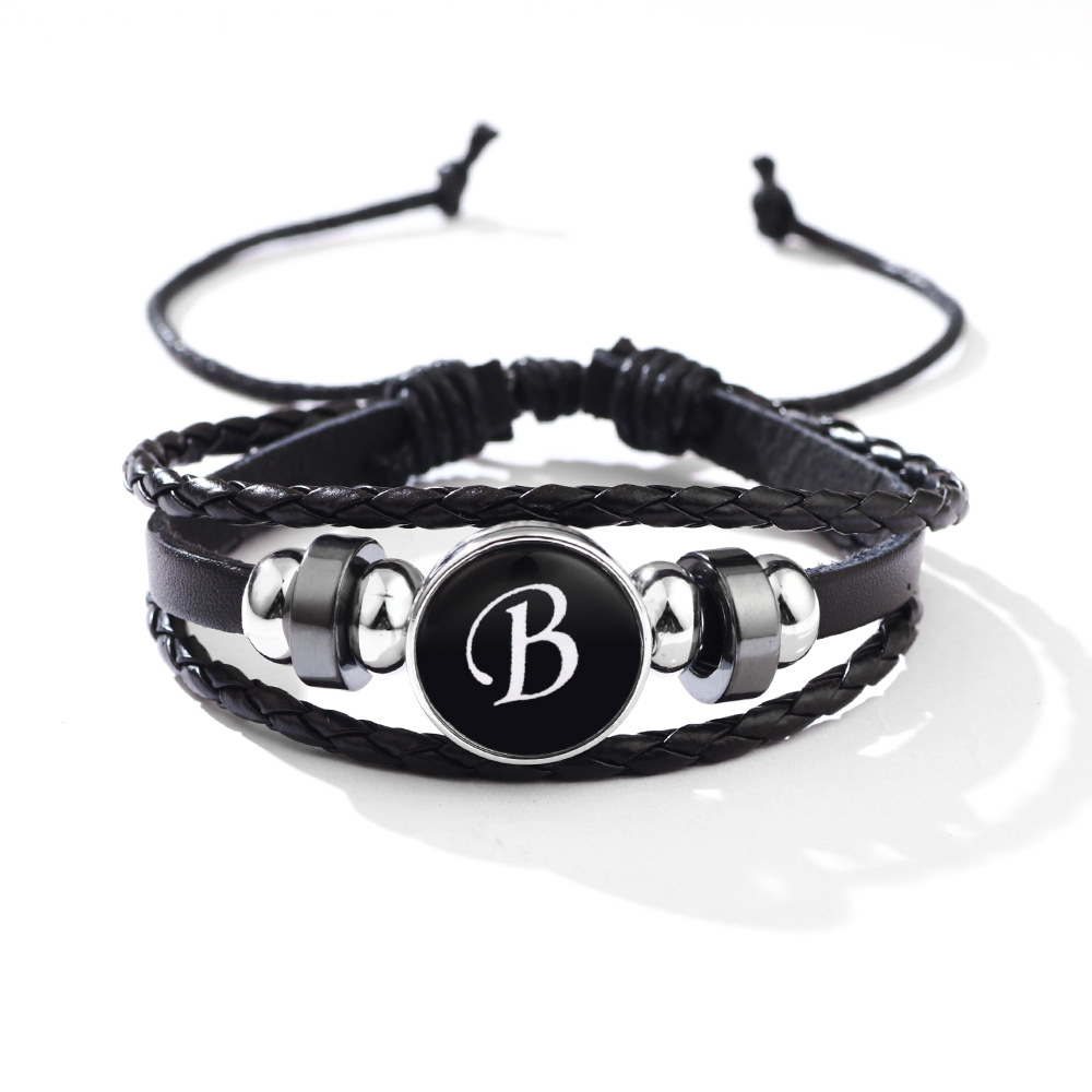 Stackable Pu Leather Chain Bracelet 26 English Letter - Temu