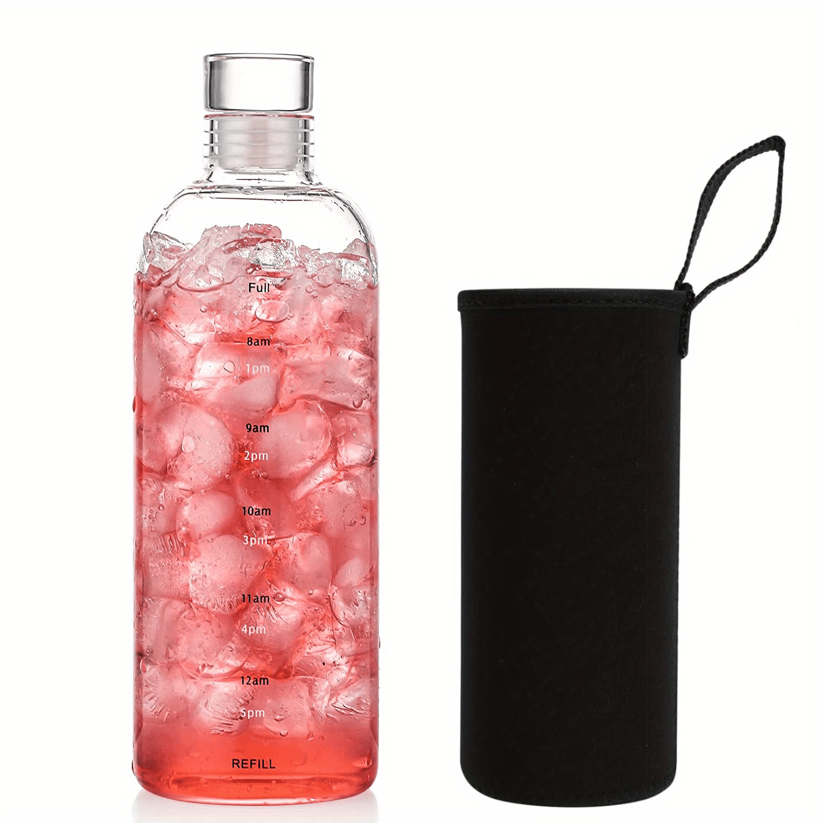 Glass Water Sports Bottle With Stainless Steel Lid,16 oz,Pink