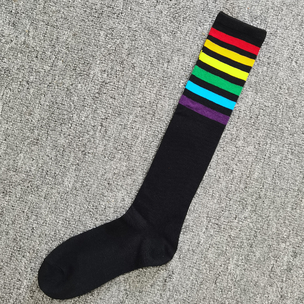 Unisex High Roller Stripe Socks | Sockshop Black/Rainbow