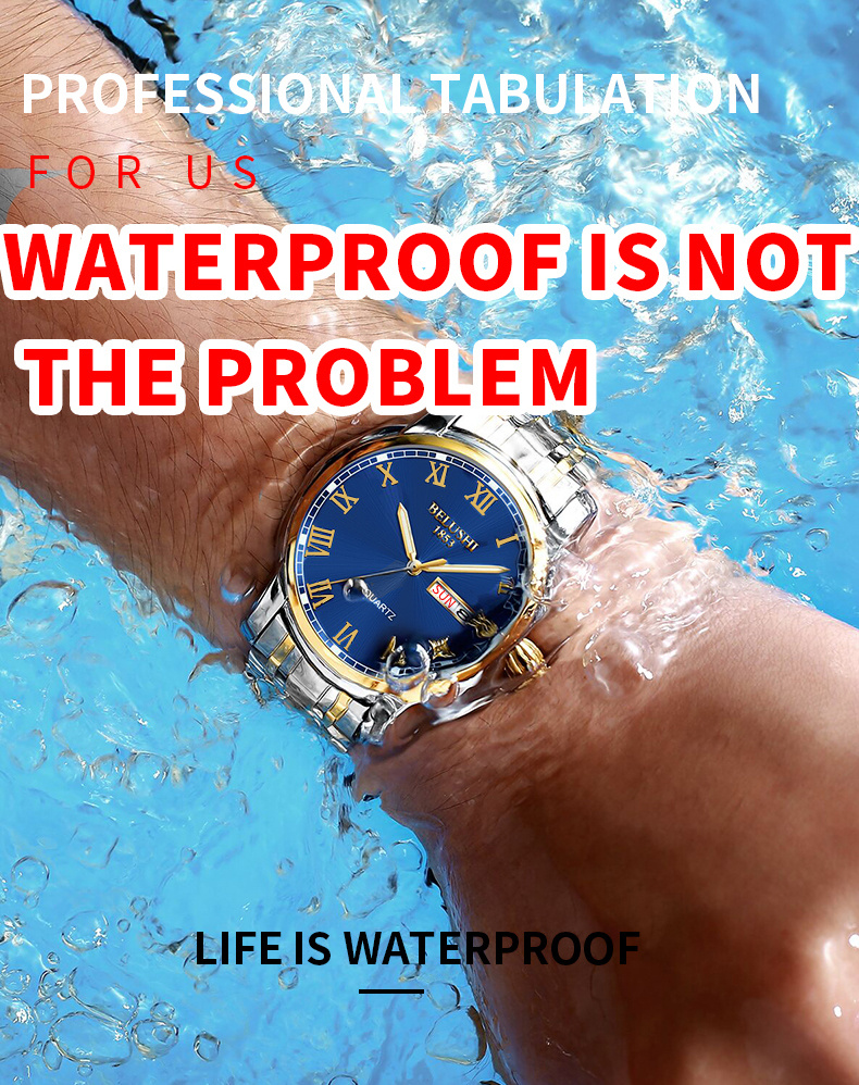 best sales belushi luminous dial steel strap watch mens waterproof quartz watch details 5