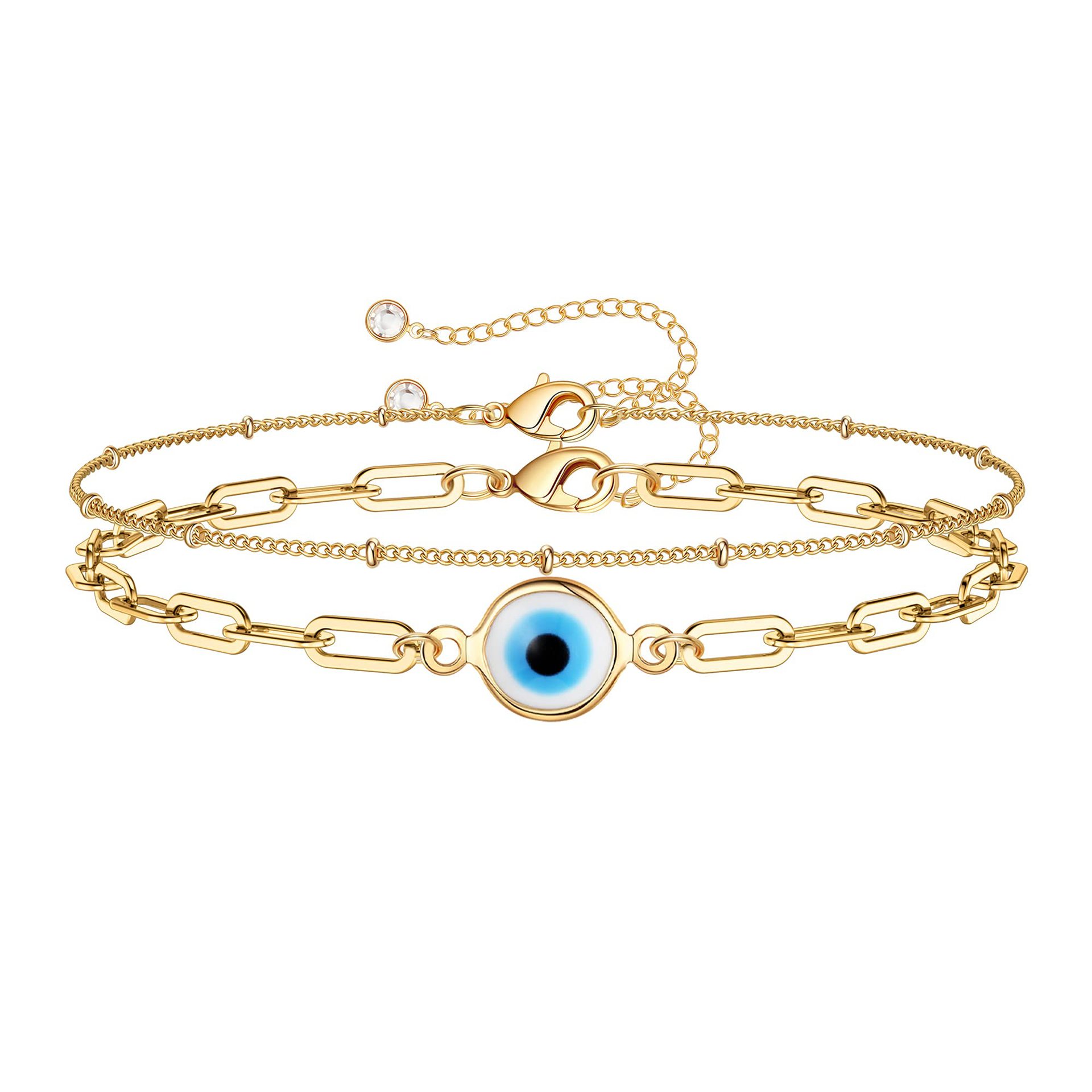 Evil eye fancy store bead pull chain bracelet