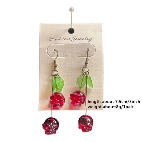 Girls Skull Cherry Shaped Earrings Gothic Style Girls - Temu