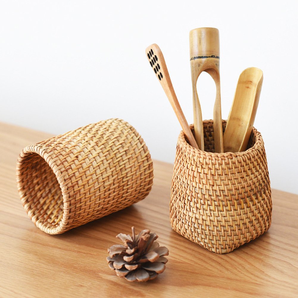 Pen Holder Handwoven Rattan Pen Organizer Stationery Storage - Temu