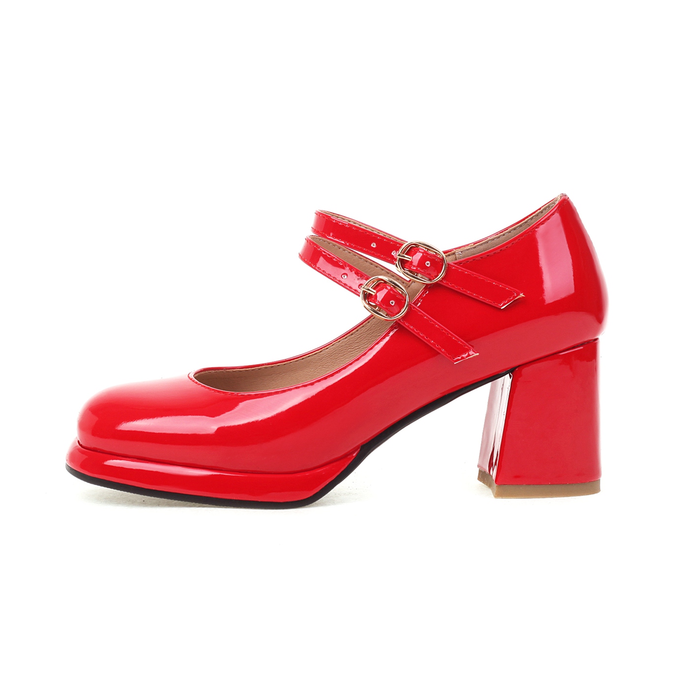 Women's Red Buckle Strap Platform Chunky High Heels Square - Temu