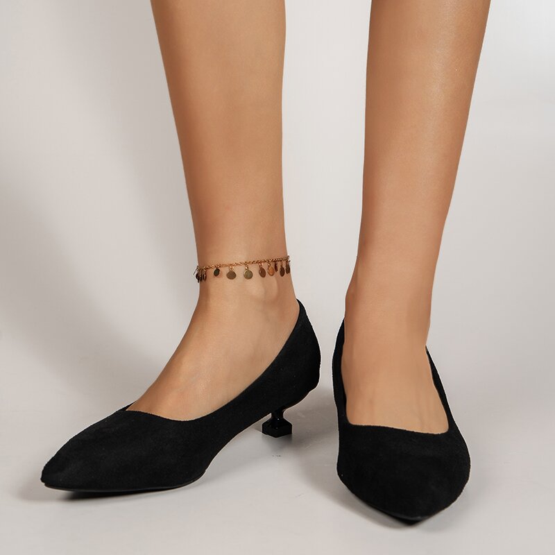 Women's Classic Pointed Toe Kitten Heels Black Soft Sole - Temu Australia