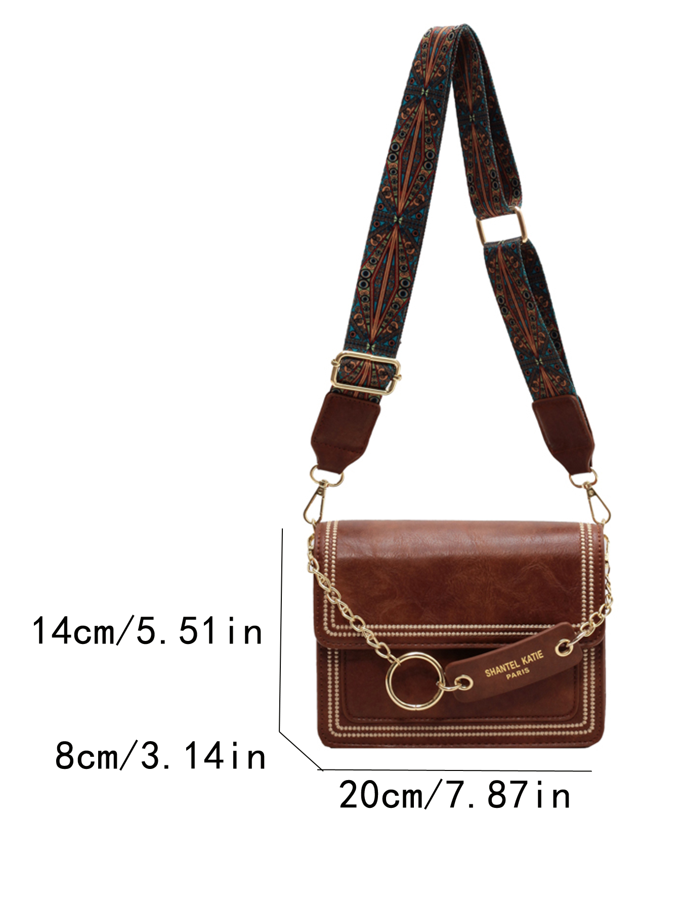 Chain Decor Square Crossbody Bag, Small Stitch Detail Flap Purse, Women's  Faux Leather Shoulder Bag - Temu