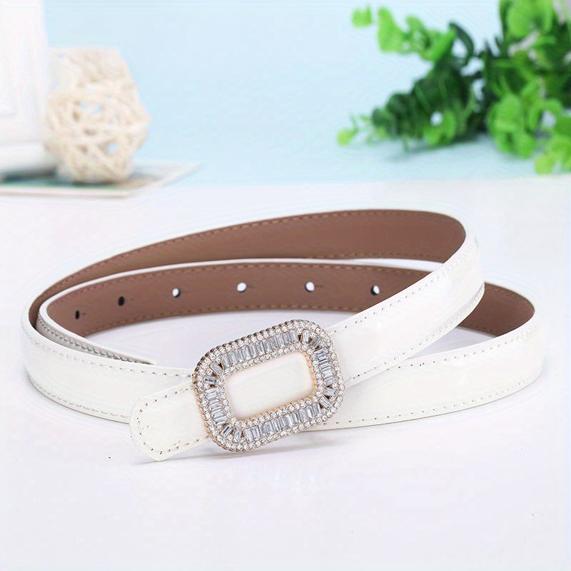 Women's Rhinestone Square Buckle Thin Leather Belt