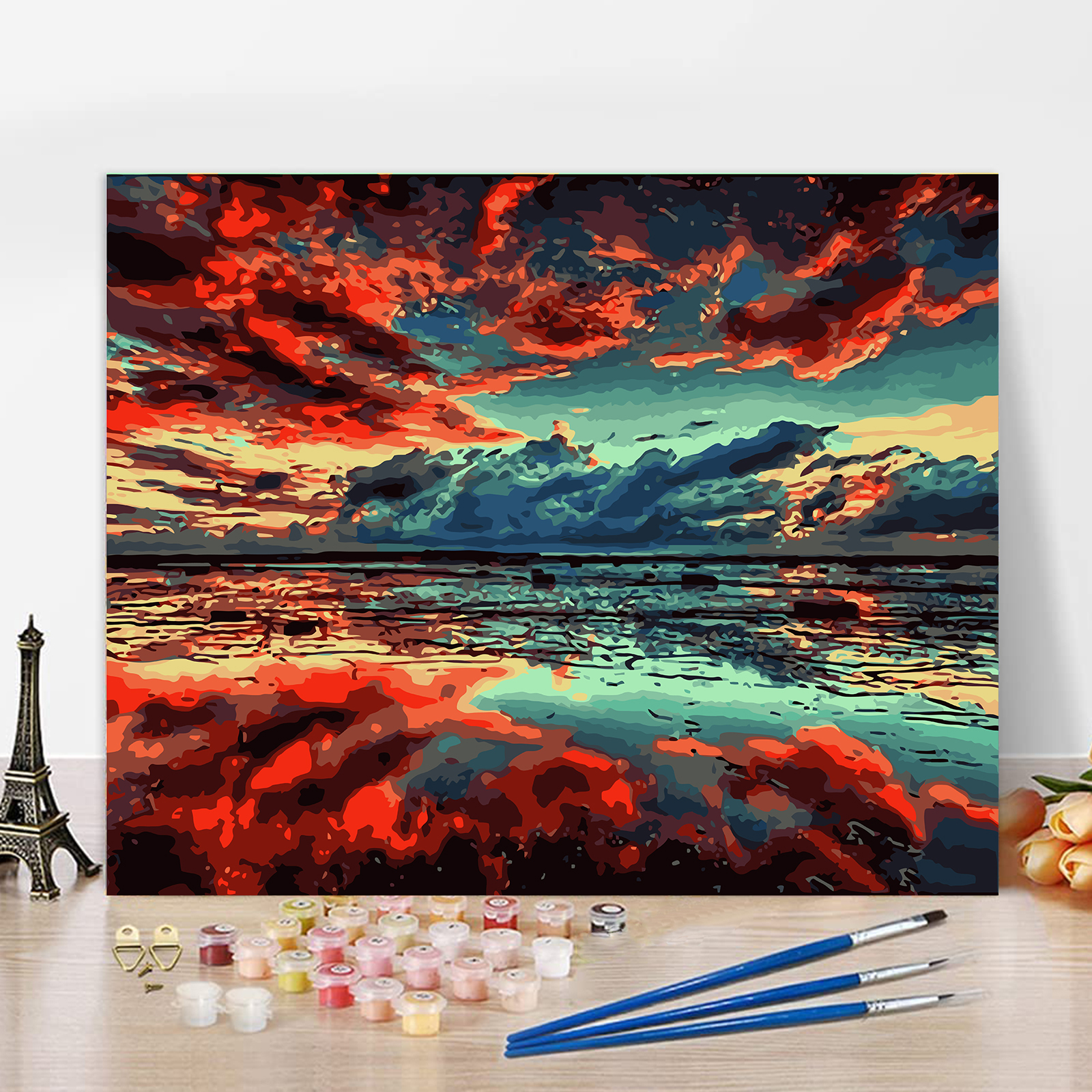  TUMOVO Color by Number 16X20 Inch, Seaside Sunset Landscape  Paint by Number for Adults, Acrylic Painting Kit with 3 Brushes and Acrylic  Pigment, Best Painting Gift for Friends, Family (Frame)