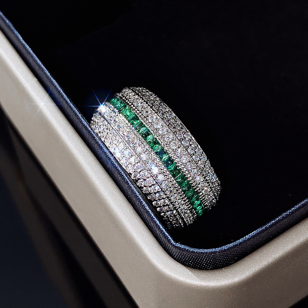 Image of Casual Statement Ring For Men And Women, Featuring A Wide Band With Double-colored Zirconia, Perfect For Daily Wear Or Parties