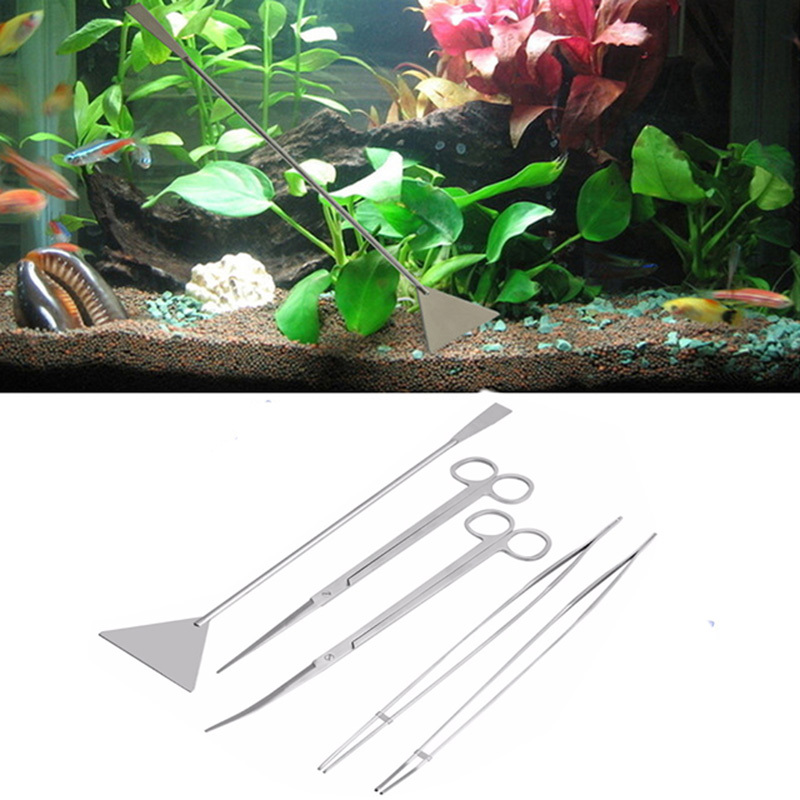 5pcs/ Set Aquarium Tweezers Maintenance Scissors Tools Kit For Live Plants  Grass