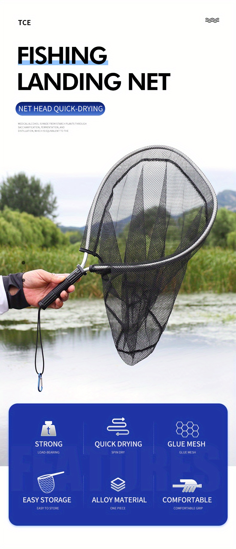 Portable Quick-Drying Fishing Landing Net - Perfect for Catfish, Bass, Crab  & Trout!