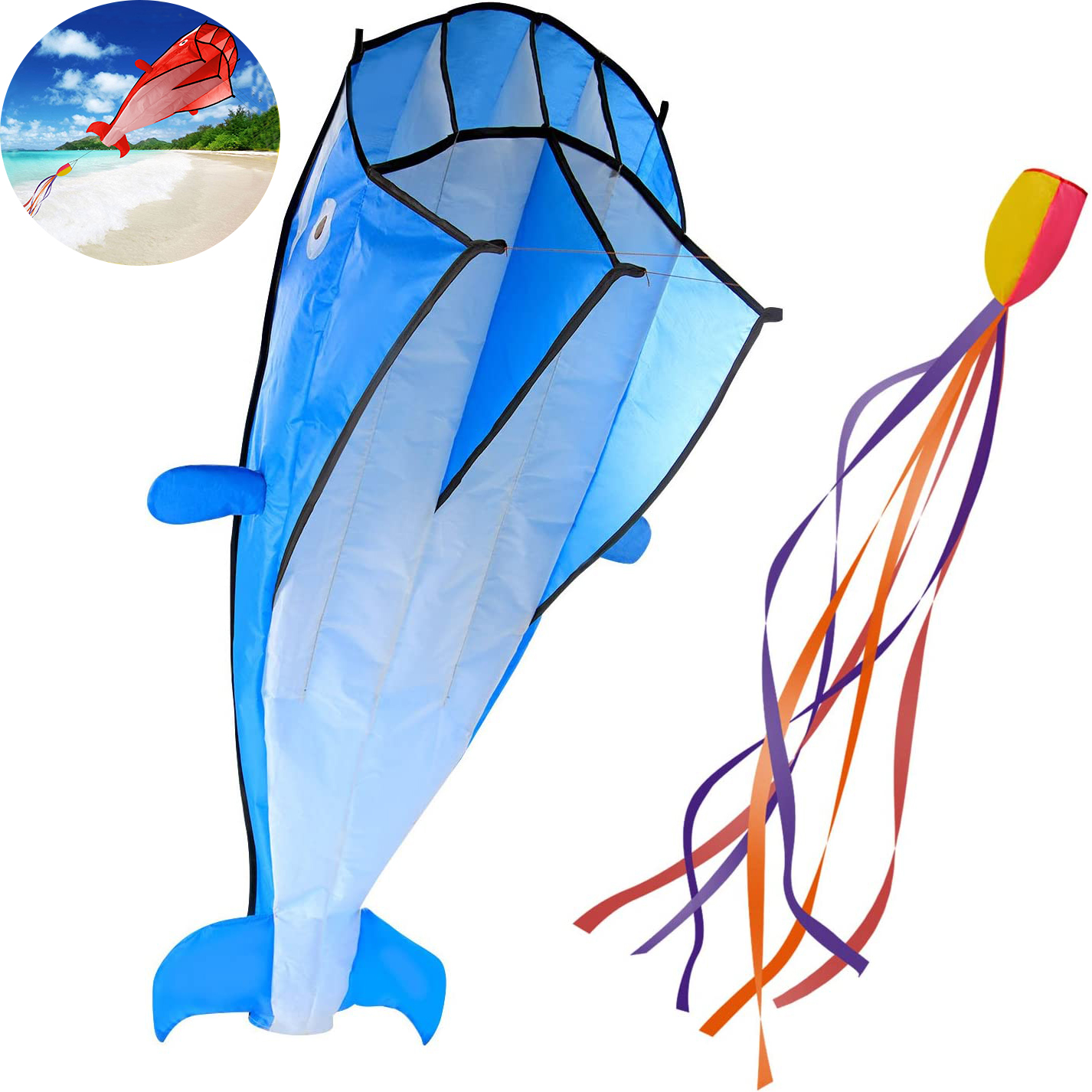 1pc Large Dolphin Blue Kite 328ft Rope Frameless Soft Parafoil Giant 3d Kite  Breeze Beach Kites Outdoor Beach Children Kids Adults - Sports & Outdoors -  Temu Australia